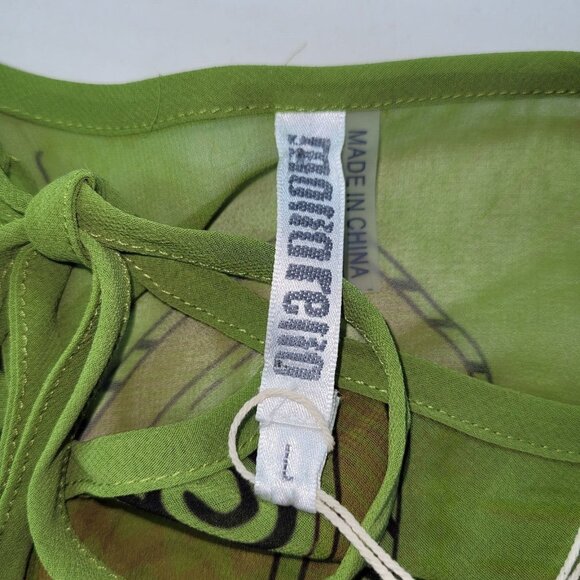 Monoreno Top Womens L Green Sheer Navajo‎ Print Tunic Cover Up Angel Sleeve New - Picture 6 of 11